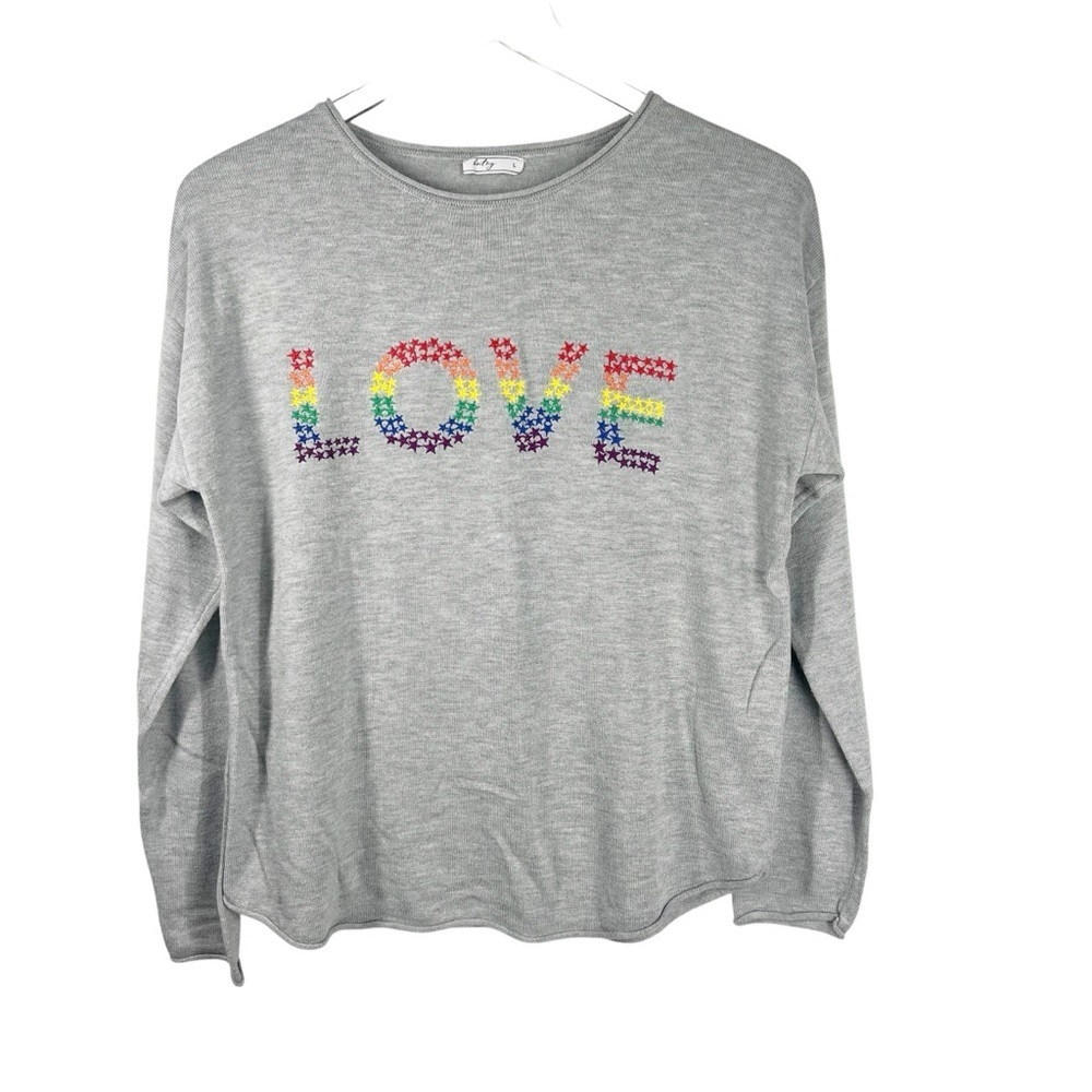 Brit. Ny. Gray Long Sleeve Embroidered/Cross-stitch Love Crewneck Sweater Large